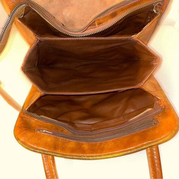 Vintage Mexican Leather Tooled Boho Purse Brightly Painted Flowers Lacing 70’s - Picture 6 of 16